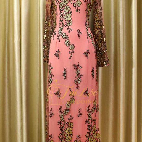 Áo Dài Bà Sui Màu Hồng Ren