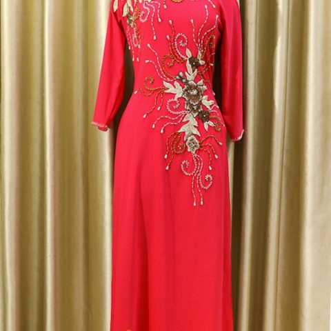 Áo Dài Bà Sui Màu Hồng Vải Lụa 2 Lớp