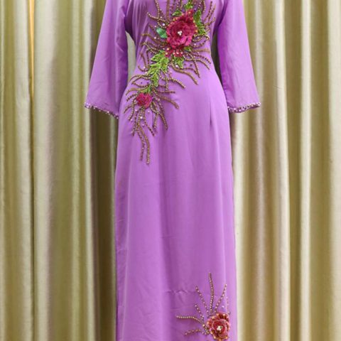 Áo Dài Bà Sui Màu Tím Hoa Cà 4 Tà