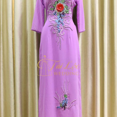 Áo Dài Bà Sui Màu Tím Hoa Đỏ