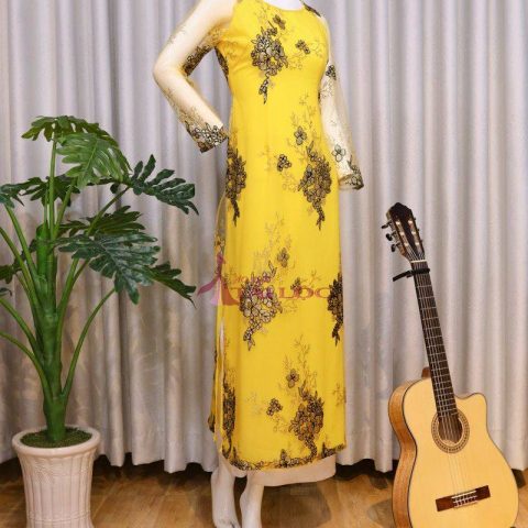 Áo Dài Bà Sui Màu Vàng Ren- BSVR-51