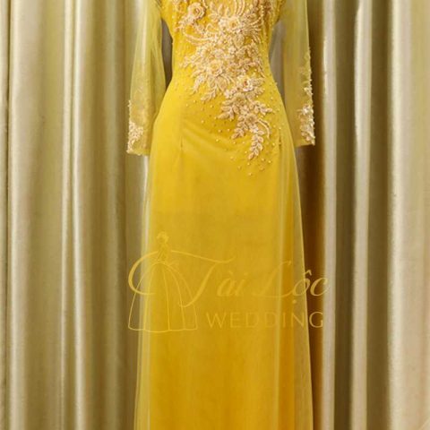 Áo Dài Bà Sui Màu Vàng Vải Ren Cao Cấp