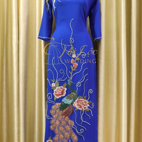 Áo Dài Bà Sui Màu Xanh Chim Công