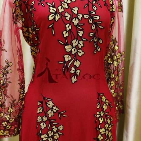 Áo dài bà sui màu đỏ 4 tà cổ tròn(RD4)