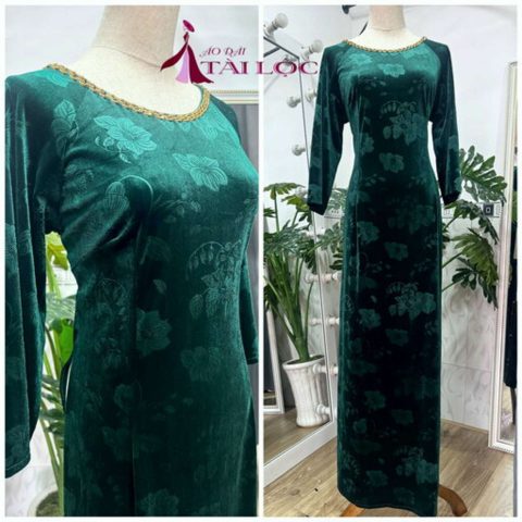 Áo dài bà sui xanh rêu trơn- BSXR 107