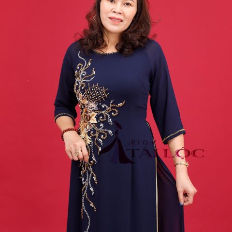 Áo Dài Bà Sui Màu Tối Vải Lụa Ren Vàng ( MSP- XD1)