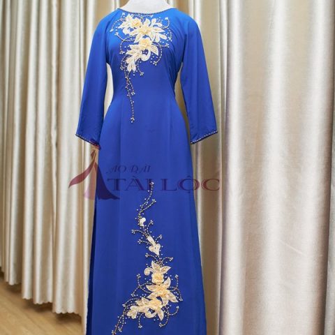 Áo Dài cho mẹ xanh nước biển 2 tà ( MSP- XDT2)