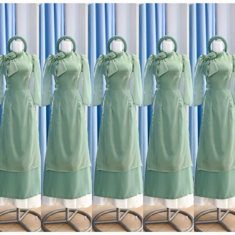 Áo dài bưng quả xanh phi bóng nơ ms2