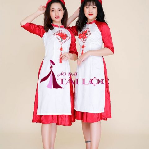 Áo Dài Cách Tân Trắng Tay Đỏ BQCT-TTD