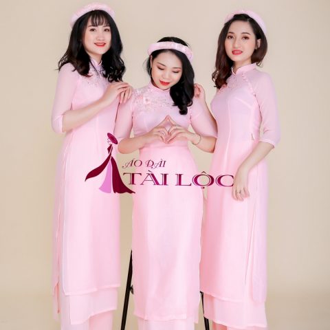 Áo Dài Bưng Quả Màu Hồng 4 Tà Đông Nhi (BQH- MS1)