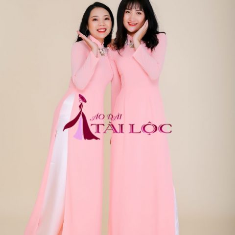 Áo Dài Bưng Quả Màu Hồng Hoa Quanh Cổ BQ-HHQC