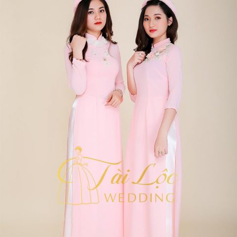 Áo Dài Bưng Quả Màu Hồng Cam 2