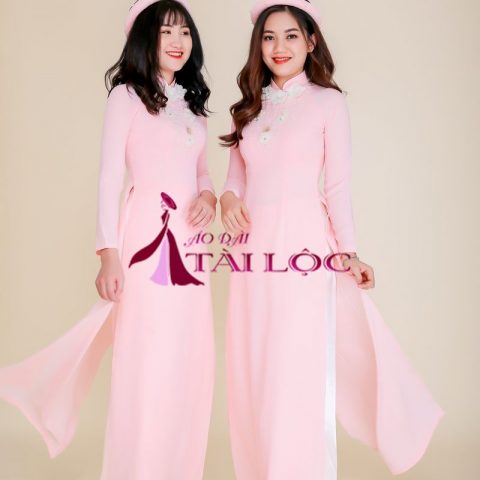 Áo Dài Bưng Quả Hồng Hoa Trắng Cổ BQ-H3HTC