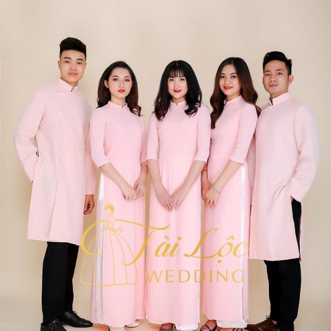 Áo Dài Bưng Quả Màu Hồng Trơn