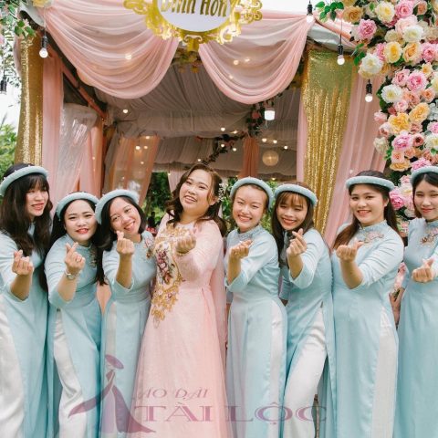 Áo Dài Bưng Quả Màu Xanh Vải Nhung(BQX-MS7)