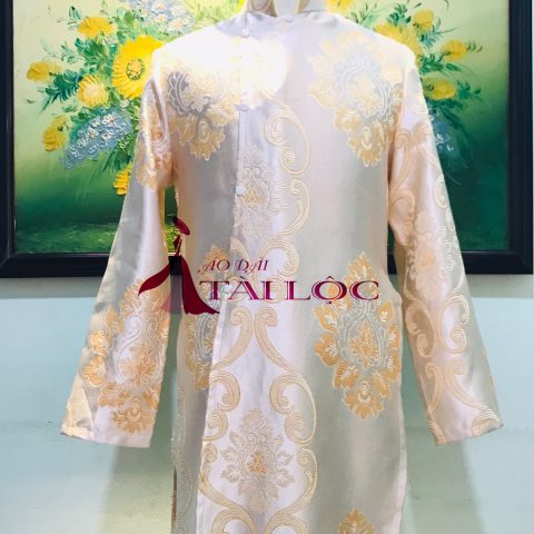 Áo Dài Bưng Quả Nam Vàng Lợt Gấm (MS1)