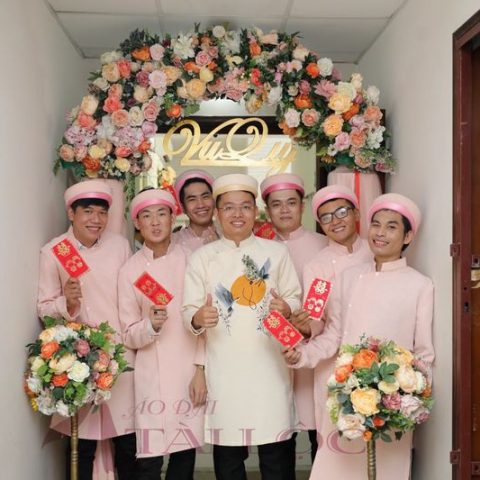 Áo Dài Bưng Quả Nam Màu Hồng Trơn (BQN-MS11)