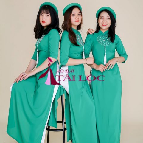 Áo Dài Bưng Quả Nữ Xanh Lá Kết Cườm BQ-XLKC