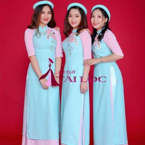 Áo Dài Bưng Quả Xanh Ngọc 2 Tà BQ-XN2T