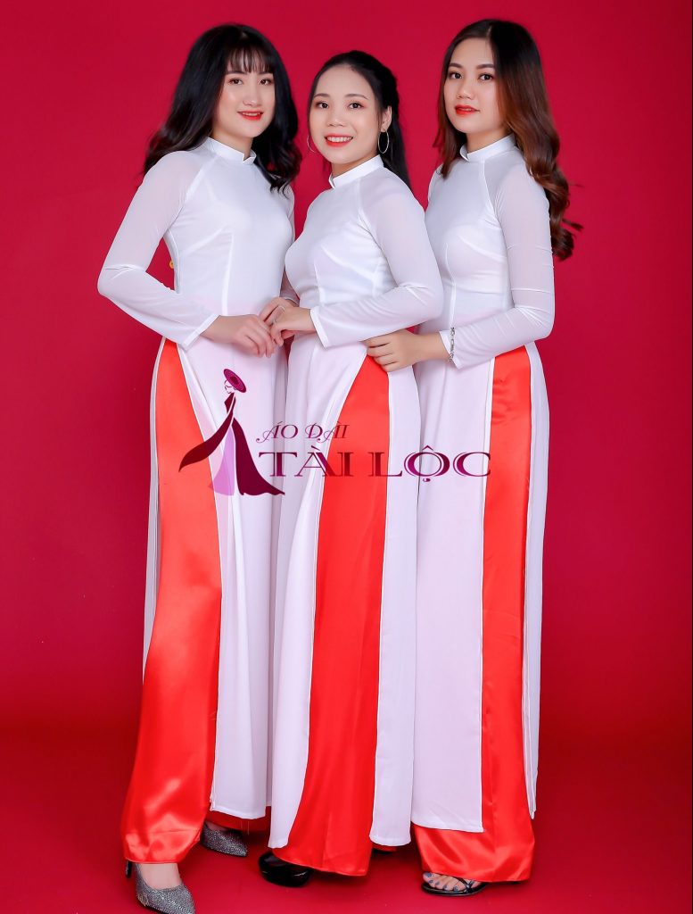 Mẩu áo dài trắng trơn học sinh cấp 3 vải lụa 4 lớp