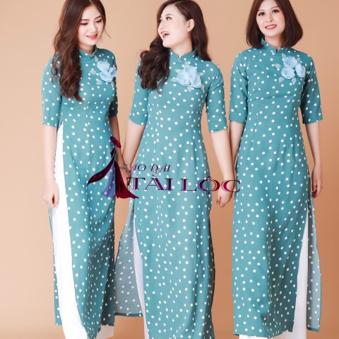 Áo Dài Bưng Quả Xanh Chấm Bi(MS2)