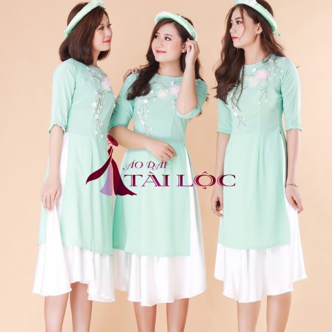 Áo Dài Bưng Quả Xanh Ngọc Cách Tân(BQX-MS5)