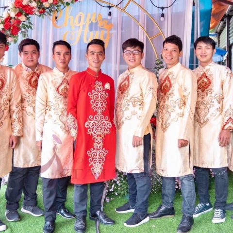 Áo Dài Bưng Quả Nam Màu Vàng Lợt (MS4)
