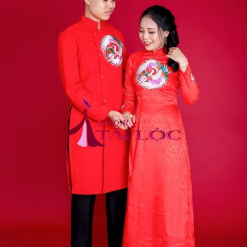 Áo Dài Cặp Đỏ Gấm Thêu CD-GT5