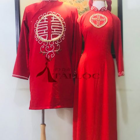 Áo Dài Cưới Cô Dâu Chú Rể Vải Lụa (KH 30)