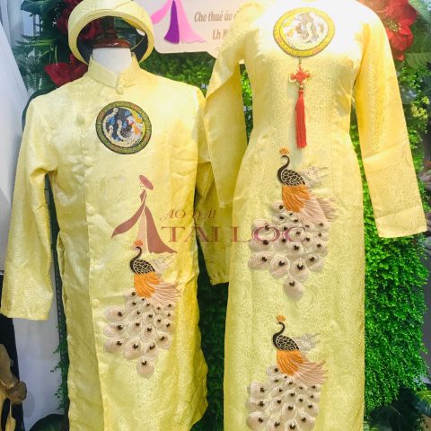 Áo Dài Đôi Cô Dâu Chú Rể Vàng Vải Gấm (KH G6)