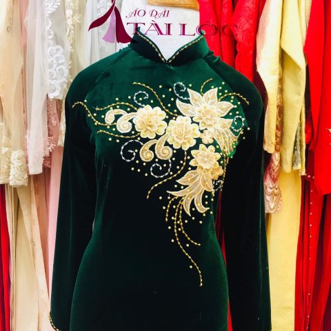 Áo Dài Bà Sui Màu Xanh Rêu Vải Nhung (MSP- XCC1)