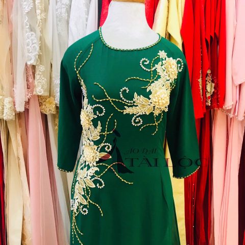 Áo Dài Bà Sui Màu Xanh Vải Lụa 2 Tà (MSP- XR1)