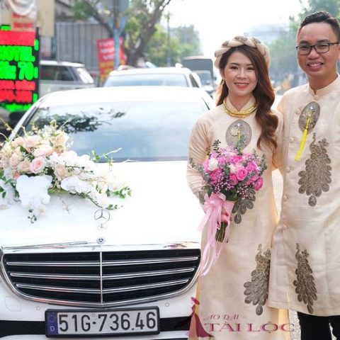 Áo Dài Cưới Chú Rể Vàng Kem Chim Công CK-CC10