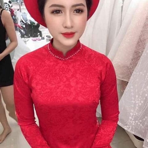 Áo Dài Cô Dâu Màu Đỏ Vải Gấm Hoa Trơn Đơn Giản- GẤM HOA ĐỎ