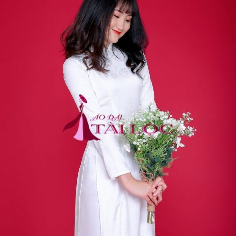 Áo Dài Cưới Trắng Gấm Lụa Đồng Tiền CDT-GT3