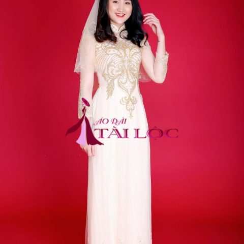 Áo Dài Cưới Màu Vàng Ánh Kim Ren Cao Cấp 6 Tà CDV-R1