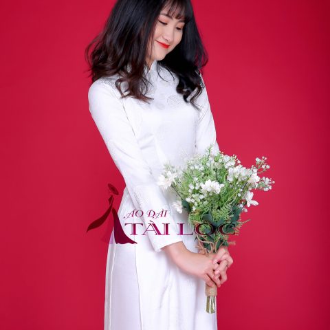 Áo Dài Cưới Trắng Trơn Vải Gấm Chữ Hỷ ( ĐỒNG TIỀN TRẮNG)