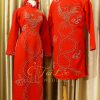 Áo Dài Cưới Cặp Cô Dâu Chú Rể Màu Đỏ Vải Gấm Phượng