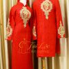 Áo Dài Cưới Cặp Cô Dâu Chú Rể Màu Đỏ Hoa Vàng