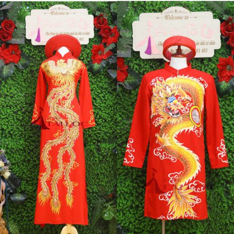 Áo dài cưới rồng phượng màu đỏ (ADCNN DG5)