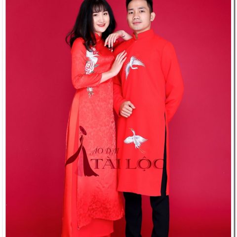 Áo Dài Cưới Chú Rể Đỏ Thêu Chim Hạc G8