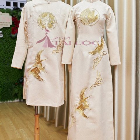 Áo dài cưới cặp nam nữ màu kem-( MSP- K7)