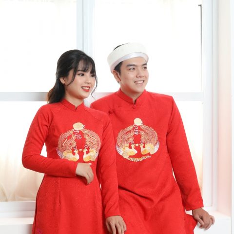 Áo dài cưới cặp nam nữ màu đỏ (KH)