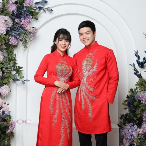 Áo dài đôi nam nữ màu đỏ ( KH )