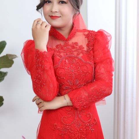 Áo dài màu đỏ ren (Ms )