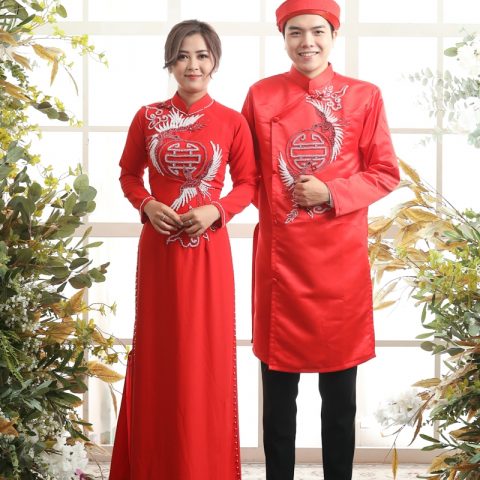 Áo dài cưới màu đỏ cặp ( KH )