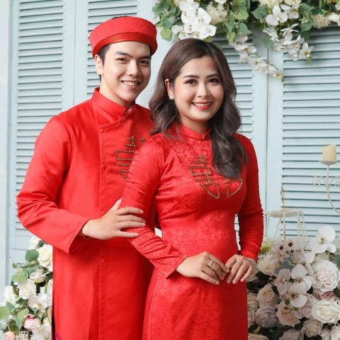 Áo dài cưới nam nữ màu đỏ ( MS )