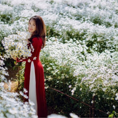 Áo Dài Cưới Cô Dâu Đỏ Đô Trơn Vải Nhung Nổi Bật