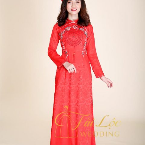 Áo Dài Cưới Cô Dâu Gấm Thêu Hoa Cao Cấp