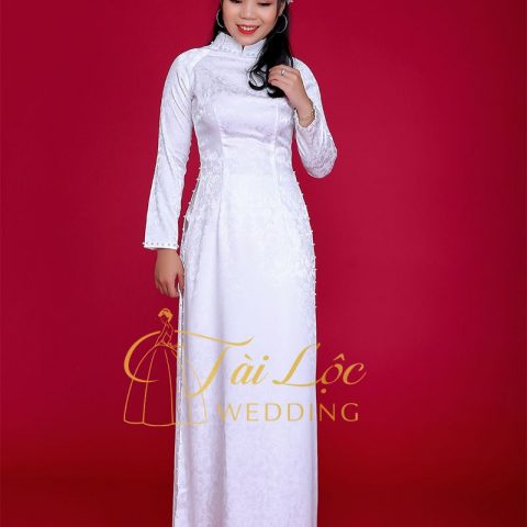 Áo Dài Cưới Cô Dâu Màu Trắng Gấm Hoa